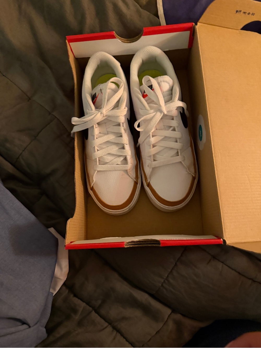 Nike Men's White Sneakers with Brown Trim